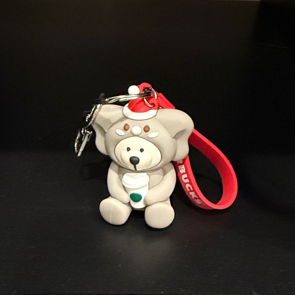 Starbucks Gray Bear Keychain with Red Strap
